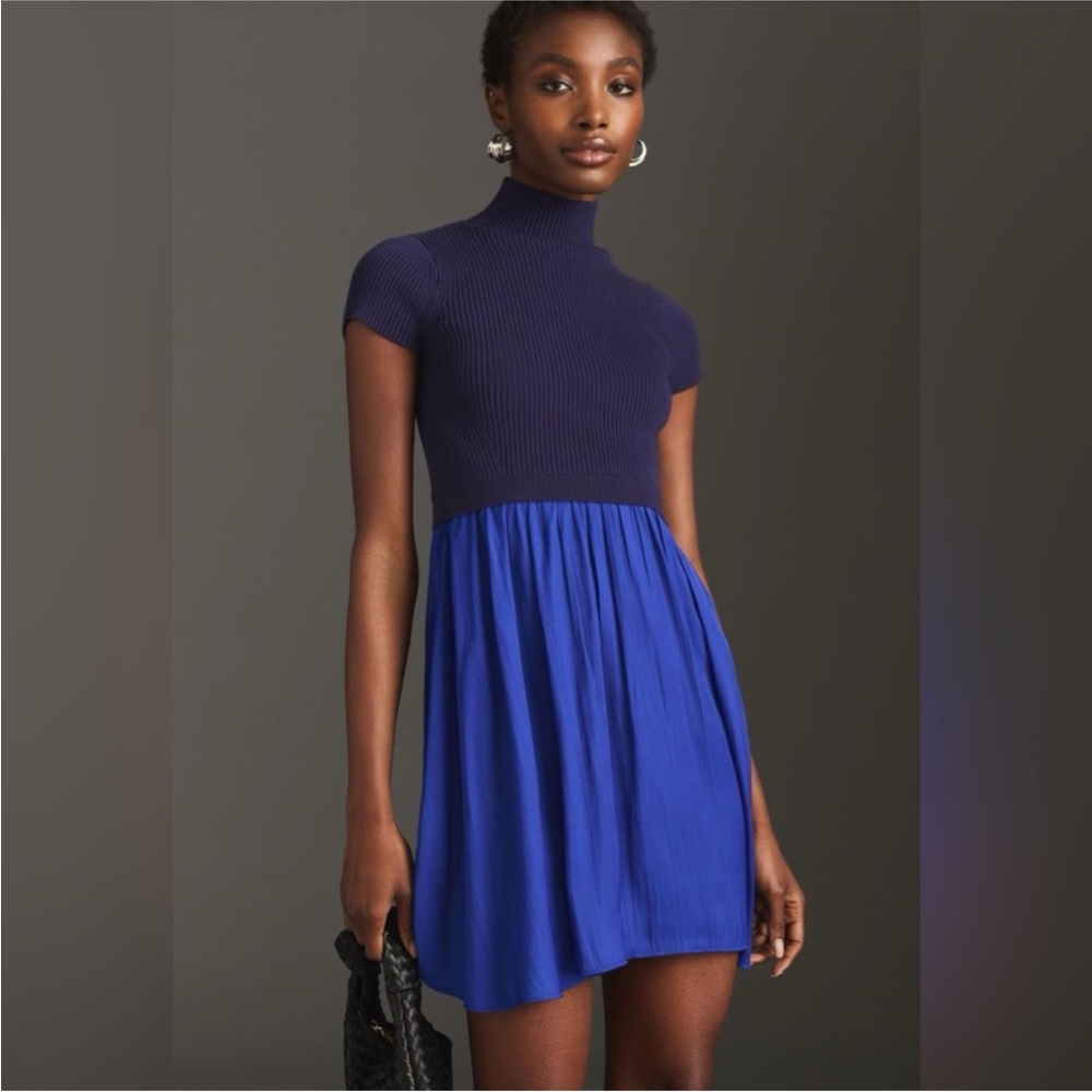 Anthropologie Thea Short Sleeve Twofer Mini Dress Blue XS NWOT